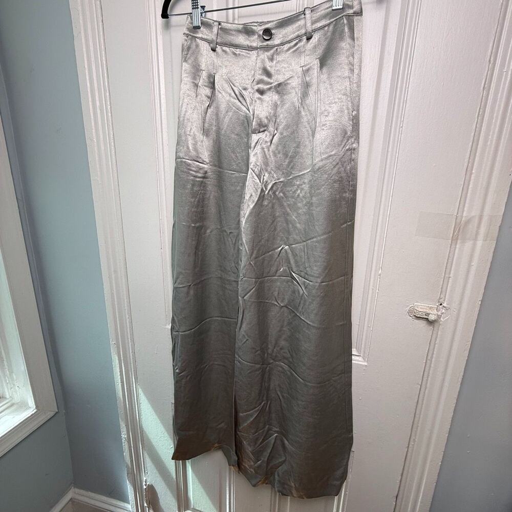 Peace Love World Black Label Wide Leg Trouser Silver Shiny Womens 0 NWOT